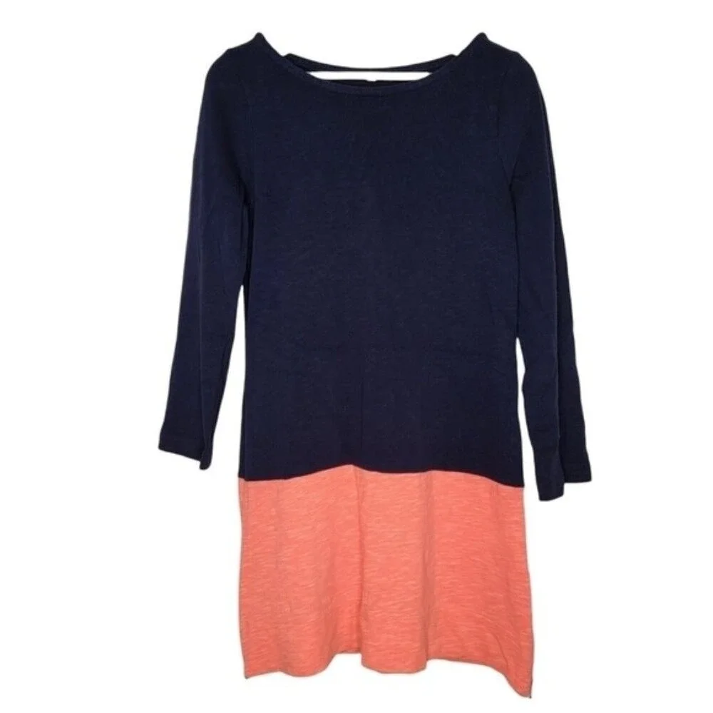 J.CREW Shift Dress Maritime Colorblock Small Cotton‎ Slub 3/4 Sleeve Drop Waist